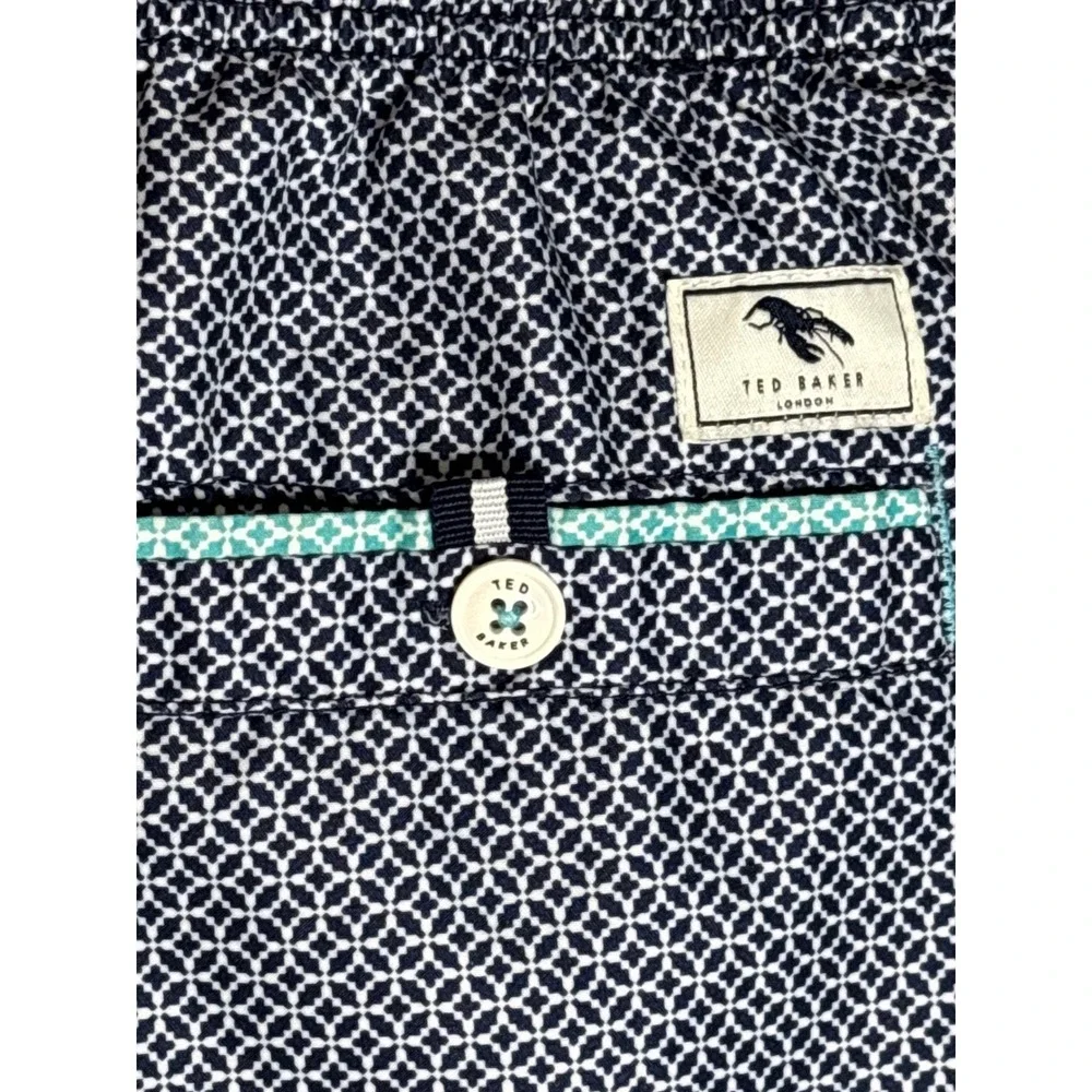 Ted Baker Mens Navy Geometric‎ Lobster Swim Trunks Shorts Blue Size 3 Medium